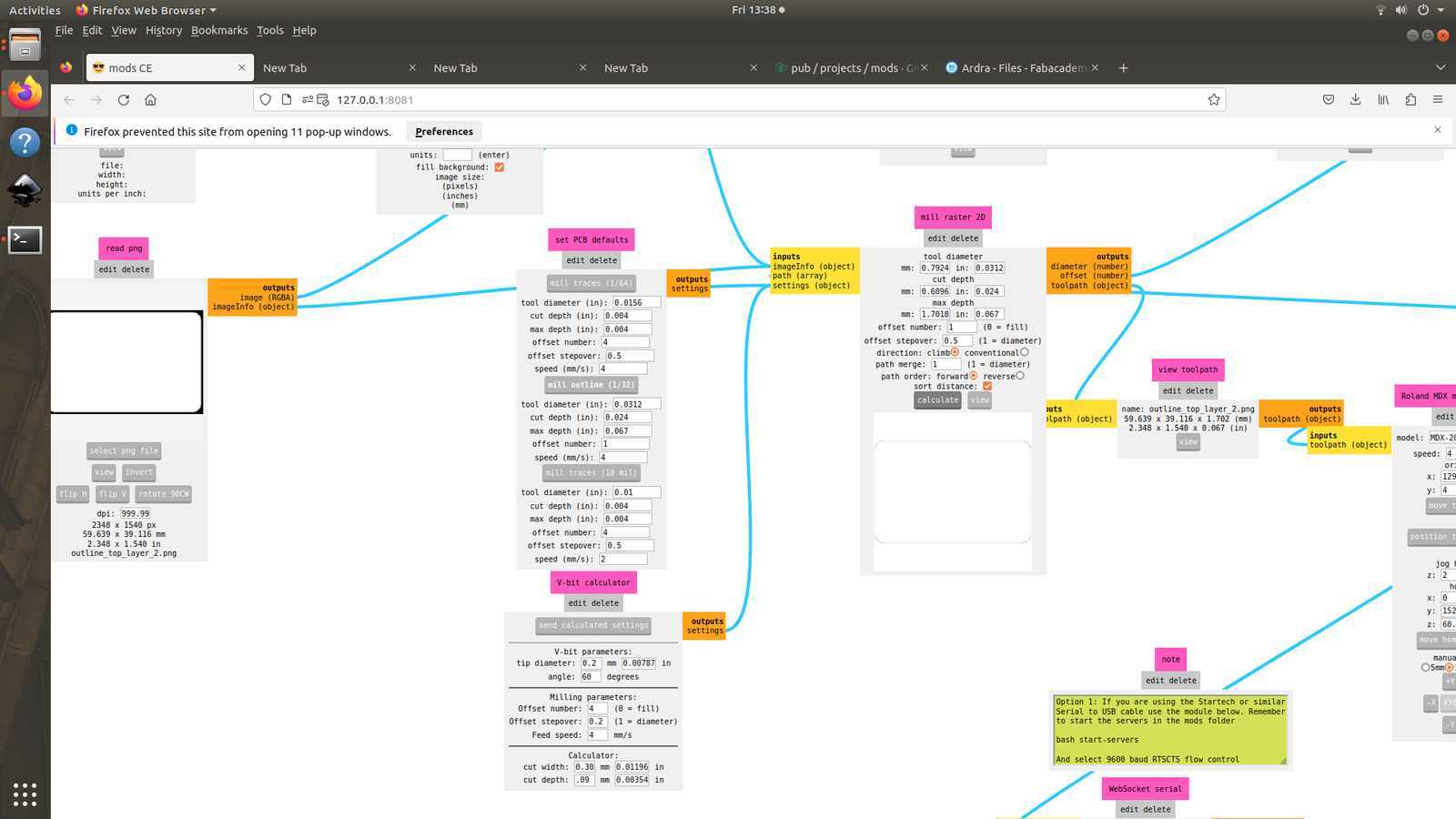 Select mill outline 1/32 setting
